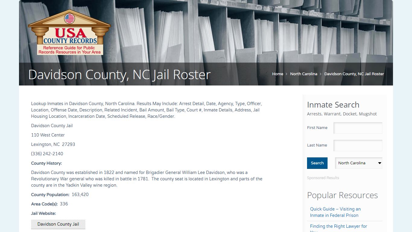 Davidson County, NC Jail Roster | Name Search